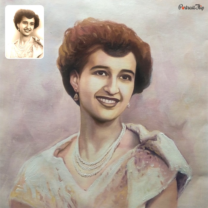 An old picture of a woman that is created into a vintage portraits